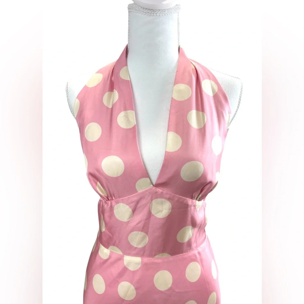 NWT Laundry By Shelli Segal Pink Silk Retro Polka Dot Dress Coquette Soft Girl - Picture 2 of 10